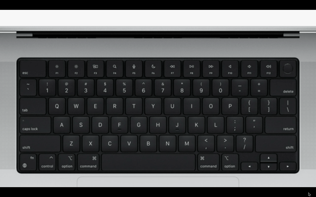 Apple M1 Pro ve M1 Max işlemciye sahip Macbook Pro'nun klavyesi